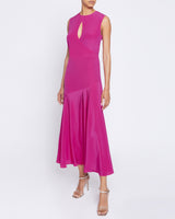 KAY Sleeveless Silk Fit and Flare Keyhole Midi Dress