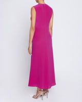 KAY Sleeveless Silk Fit and Flare Keyhole Midi Dress