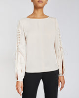 LIVI Long Sleeve Top with Grommet Detail in Fluid Crepe