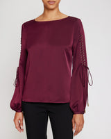 LIVI Long Sleeve Top with Grommet Detail in Fluid Crepe