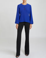 LYRA Long Sleeve Silk Blouse with Keyhole Neckline