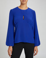 LYRA Long Sleeve Silk Blouse with Keyhole Neckline