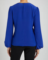 LYRA Long Sleeve Silk Blouse with Keyhole Neckline