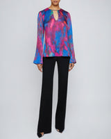 NOA Long Sleeve Keyhole Blouse in Abstract Printed Charmeuse