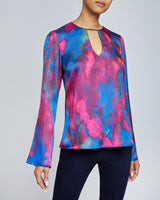 NOA Long Sleeve Keyhole Blouse in Abstract Printed Charmeuse