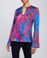 NOA Long Sleeve Keyhole Blouse in Abstract Printed Charmeuse