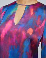 NOA Long Sleeve Keyhole Blouse in Abstract Printed Charmeuse