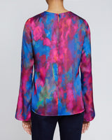 NOA Long Sleeve Keyhole Blouse in Abstract Printed Charmeuse