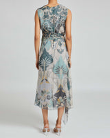 VELIA Faux Wrap Dress in Printed Silk Crinkle Chiffon