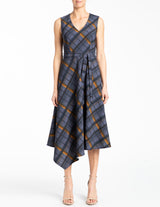 CELIA Sleeveless V-Neck Dress in Plaid Techno Crepe