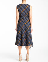 CELIA Sleeveless V-Neck Dress in Plaid Techno Crepe