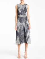 DOROTHY A-Line Midi Dress with Waist Tie in Silk Georgette