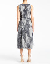 DOROTHY A-Line Midi Dress with Waist Tie in Silk Georgette