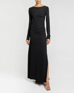 ABBY Long Sleeve Dress with Side Ruching in Luxury Jersey
