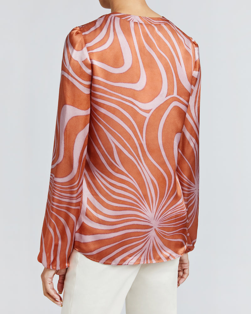 ALEXIA Long Sleeve Buttoned Blouse in Silk Print