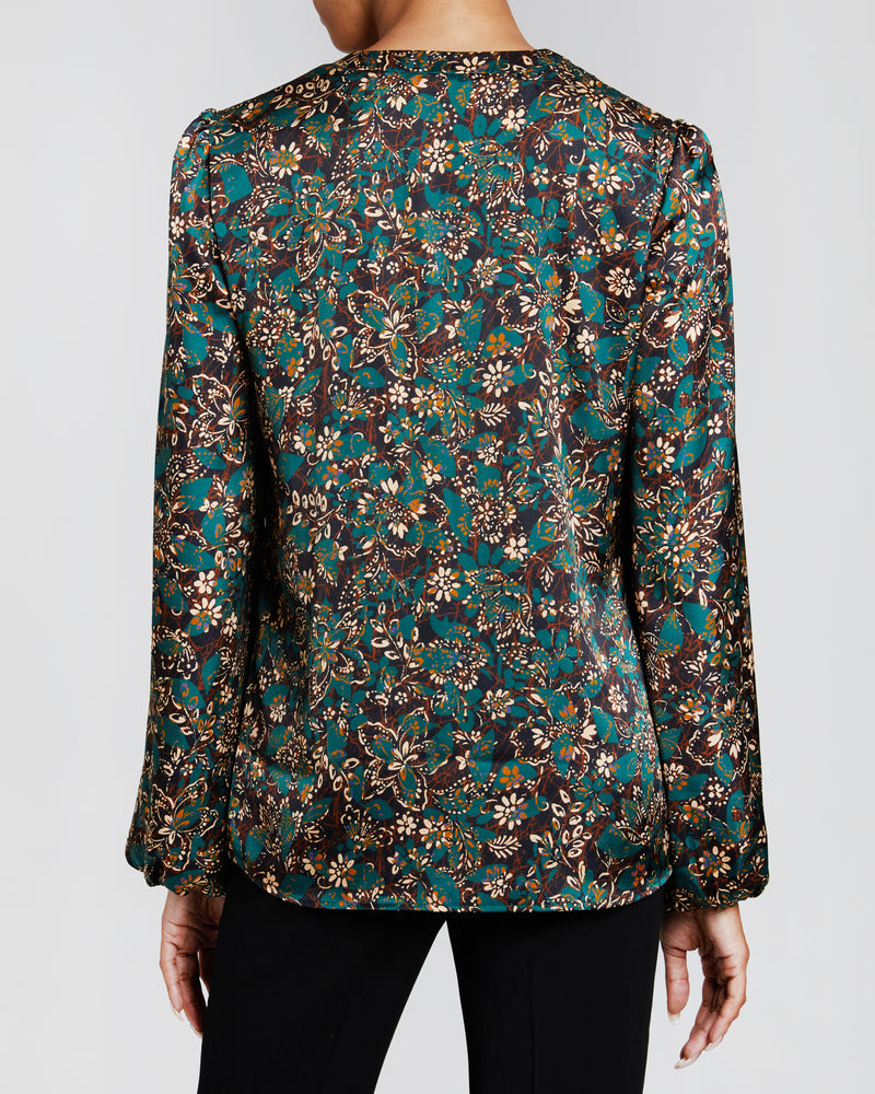 ALEXIA Long Sleeve Buttoned Blouse in Modern Floral Print
