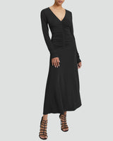 AMELIA Long Sleeve Fit and Flare Midi Jersey Dress