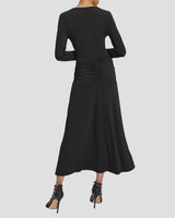 AMELIA Long Sleeve Fit and Flare Midi Jersey Dress