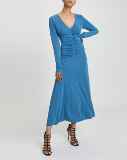 AMELIA Long Sleeve Fit and Flare Midi Jersey Dress