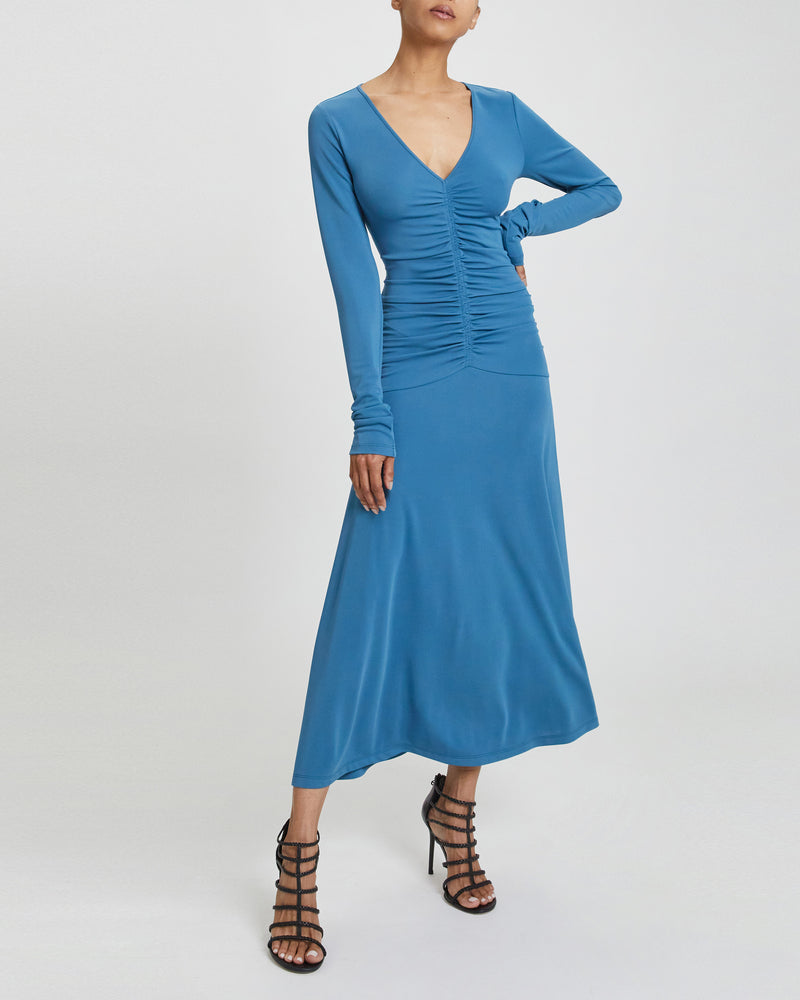 AMELIE Long Sleeve Fit and Flare Midi Jersey Dress