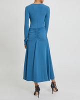AMELIE Long Sleeve Fit and Flare Midi Jersey Dress
