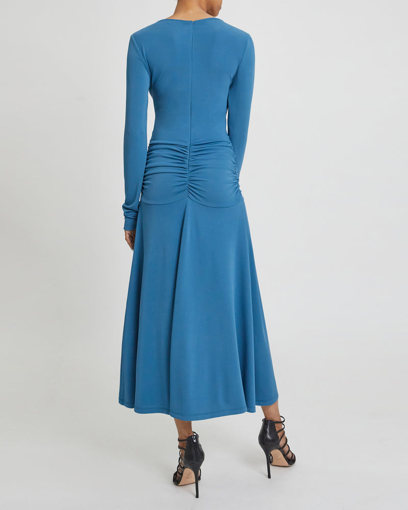 AMELIA Long Sleeve Fit and Flare Midi Jersey Dress