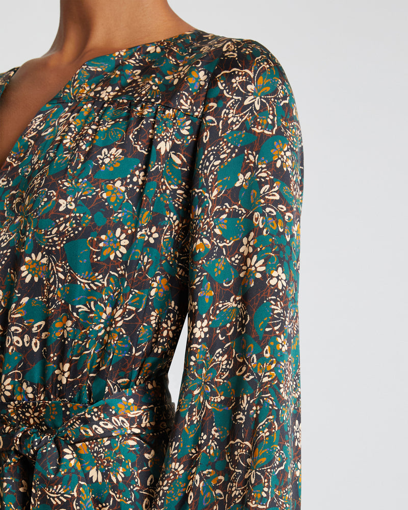 AUBREE Long Sleeve Midi Hi-Lo Dress in Modern Floral Print