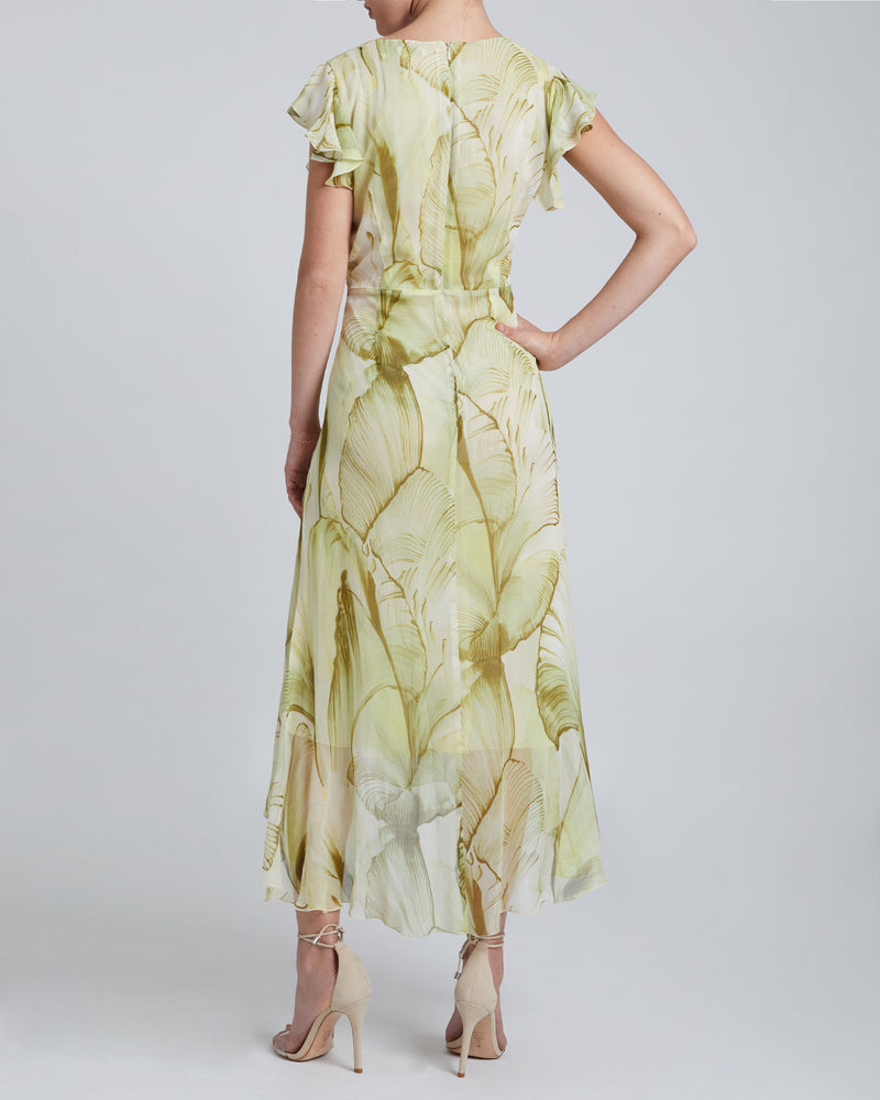 AVERY Midi Print Dress with Flutter Cap Sleeves