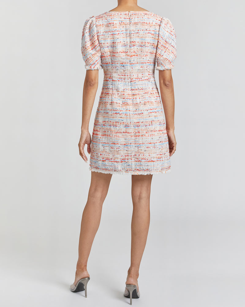 BIANCA Tweed Shift Dress with Puff Sleeves