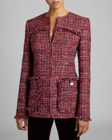 BRITT Bordeaux Tweed Jacket with Fringe Detail