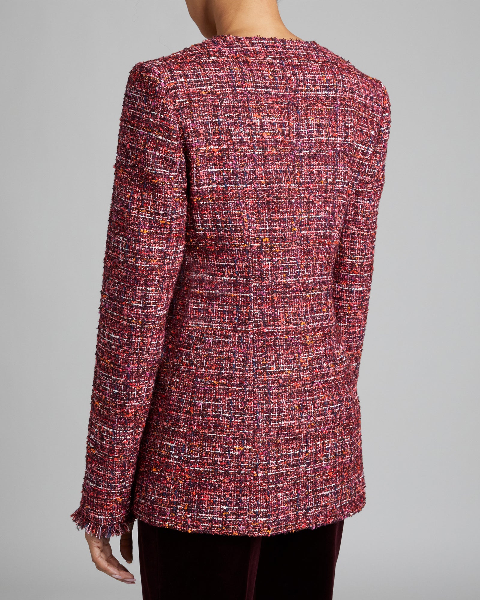BRITT Bordeaux Tweed Jacket with Fringe Detail – Santorelli