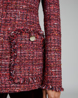 BRITT Bordeaux Tweed Jacket with Fringe Detail
