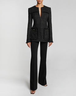 BRITT Black with Gold Lurex Tweed Jacket with Fringe Detail