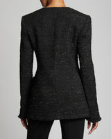 BRITT Black with Gold Lurex Tweed Jacket with Fringe Detail