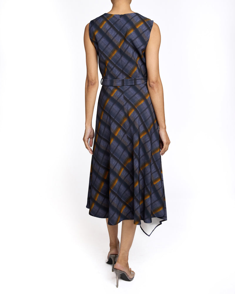 CELIA Sleeveless V-Neck Dress in Plaid Techno Crepe