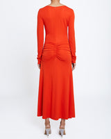 AMELIE Long Sleeve Fit and Flare Midi Jersey Dress