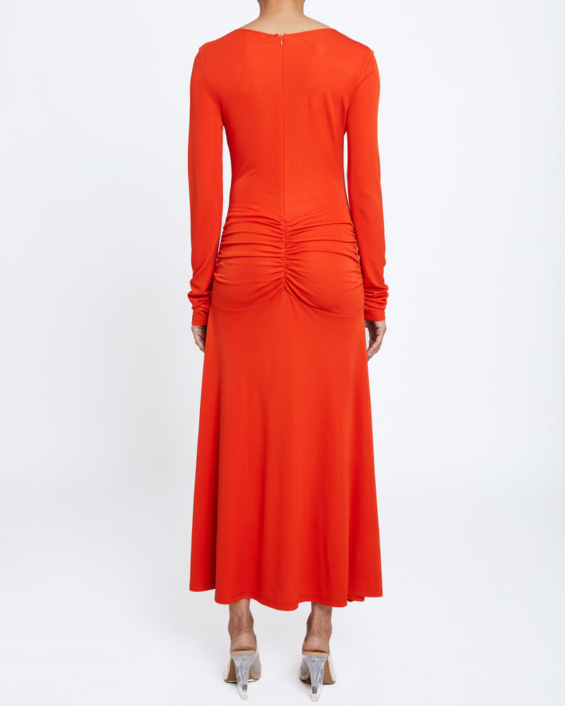 AMELIE Long Sleeve Fit and Flare Midi Jersey Dress