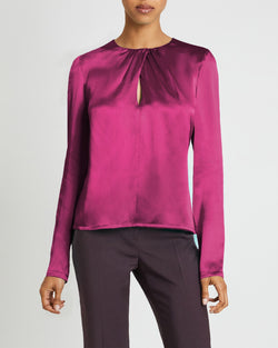 SADIE Long Sleeve Silk Keyhole Blouse