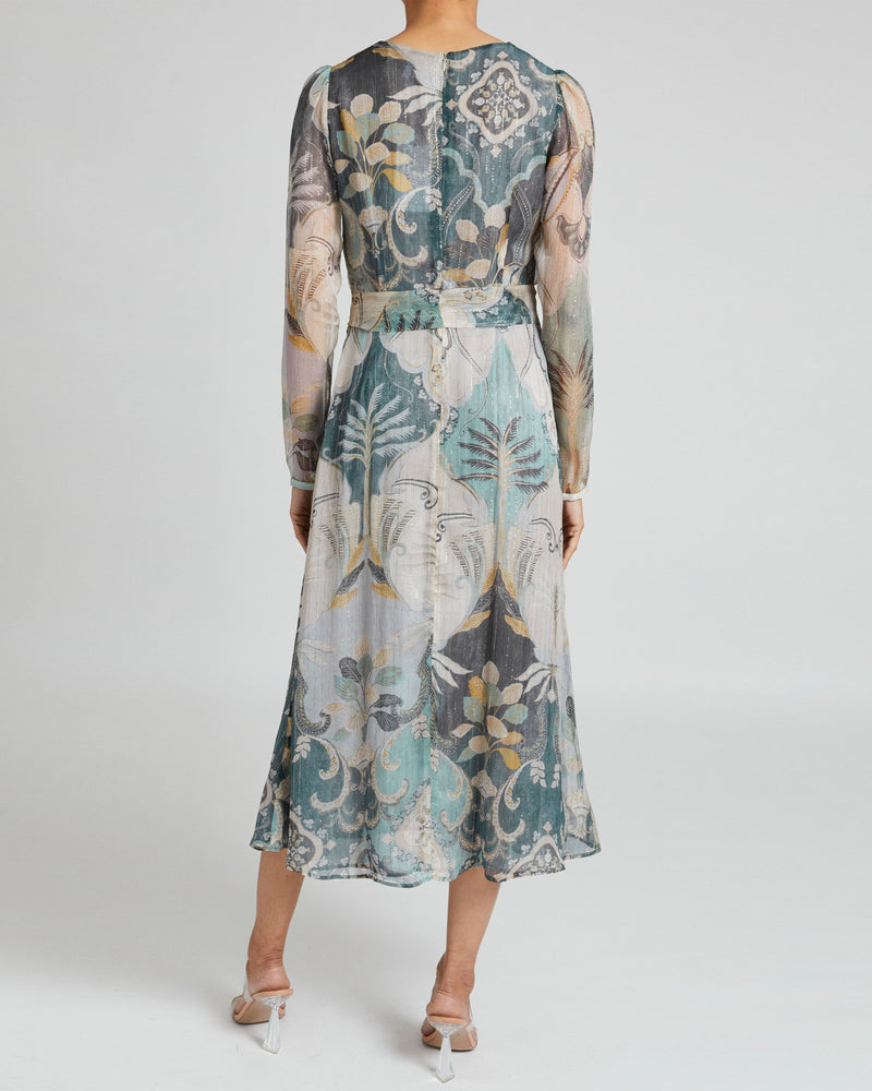 BLAIRE Midi Dress in Printed Silk Crinkle Chiffon Santorelli BLAIRE Midi Dress in Printed Silk Crinkle Chiffon Santorelli