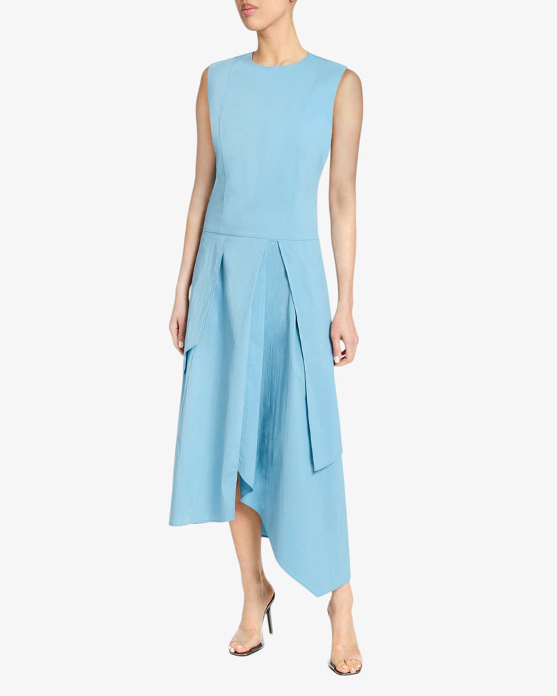 MADDY Sleeveless Multi-Panel Asymmetric Dress in Stretch Cotton. Santorelli MADDY Sleeveless Multi-Panel Asymmetric Dress in Stretch Cotton. Santorelli