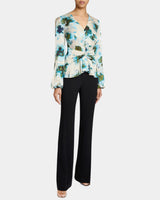 RUBY Long Sleeve Blouse with Cinched Waist in Abstract Floral Print