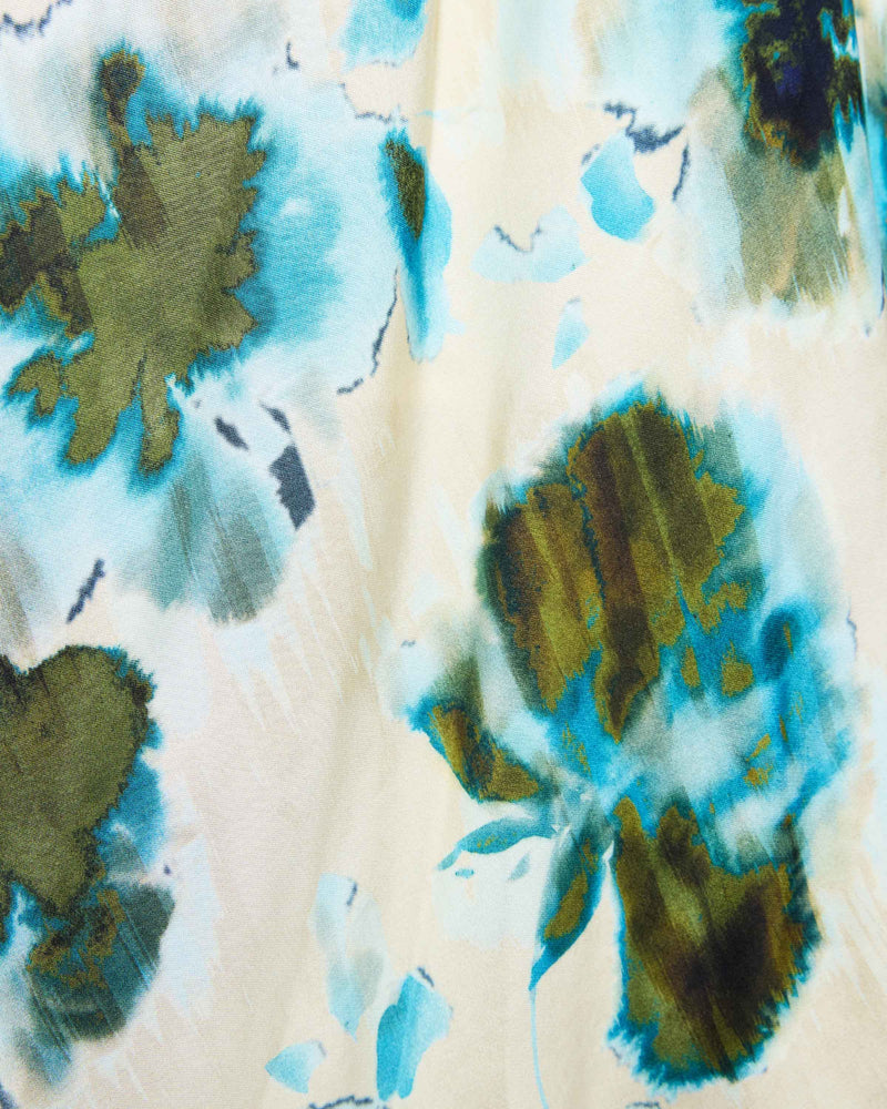 RUBY Long Sleeve Blouse with Cinched Waist in Abstract Floral Print
