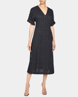 SERAFINA Midi A-Line Shift Dress in Metallic Striped Linen