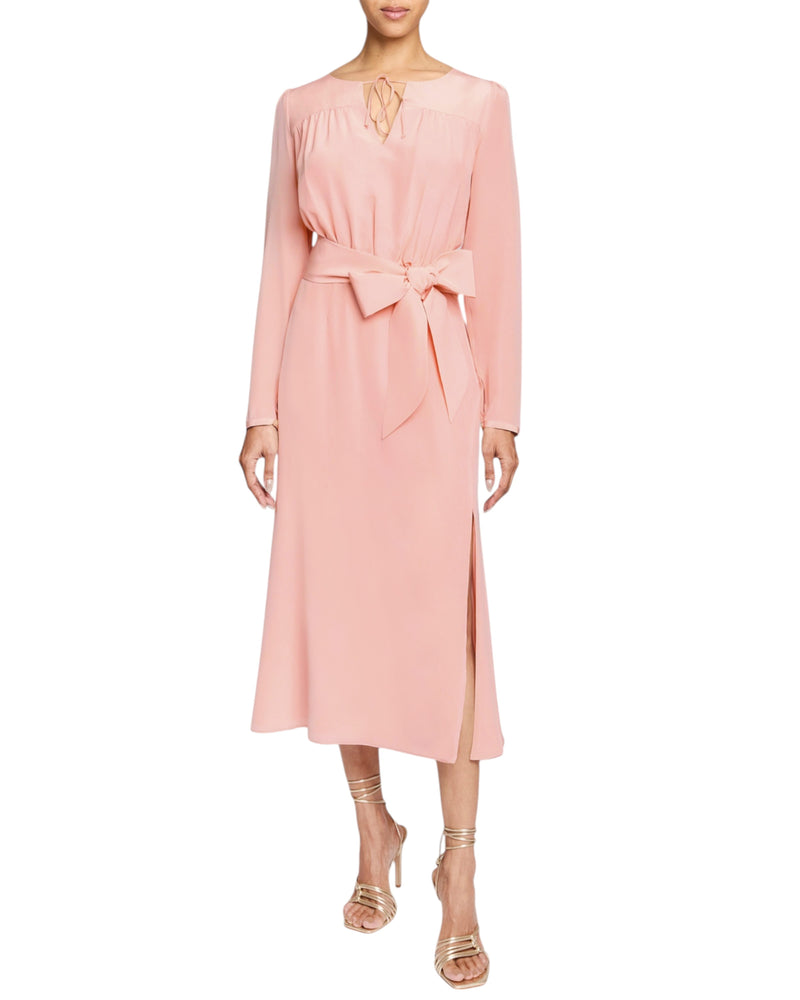 TESSA Long Sleeve Midin Fit and Flare Sress in Silk Crepe de Chine