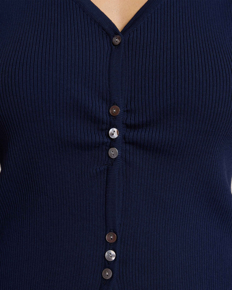 ELOWEN Cap Sleeve Ruched Cotton Knit Top