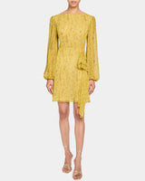 MALIA Long Sleeve Dress with Skirt Side Ruffle in Printed Georgette