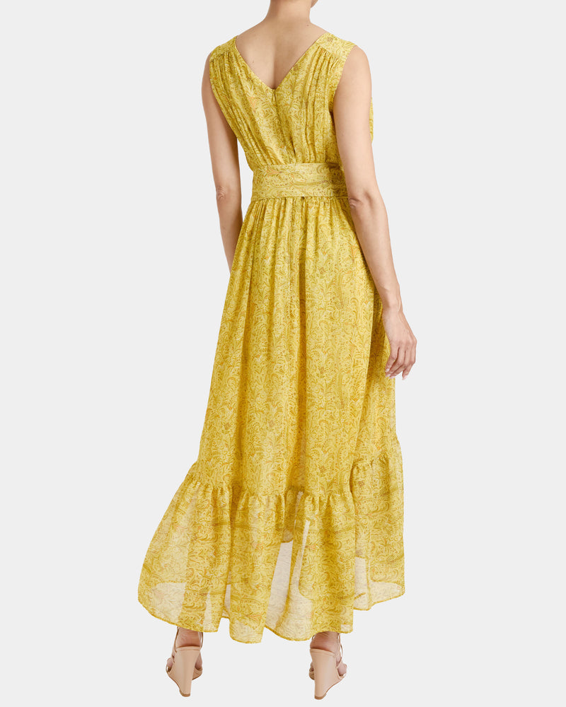 LANITA Sleeveless Fit and Flare Hi Lo Dress in Printed Georgette