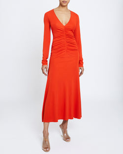 AMELIE Long Sleeve Fit and Flare Midi Jersey Dress