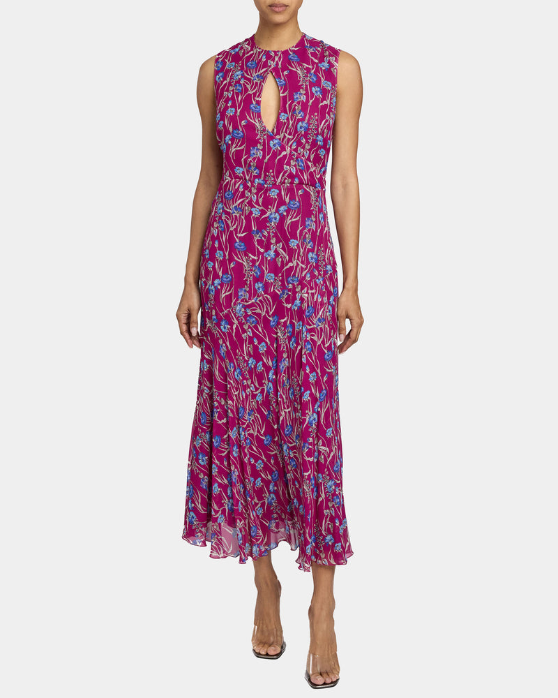 KAY Sleeveless Fit and Flare Keyhole Midi Dress in Floral Georgette