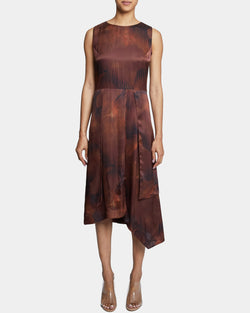MADDY Multi-Panel Asymmetric Dress in Abstract Printed Silk Blend